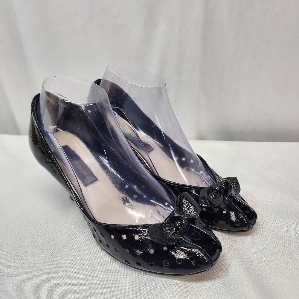 Steven by Steve Madden 7.5 M Vyktoria Black Patent Leather Open Toe Bow Accent